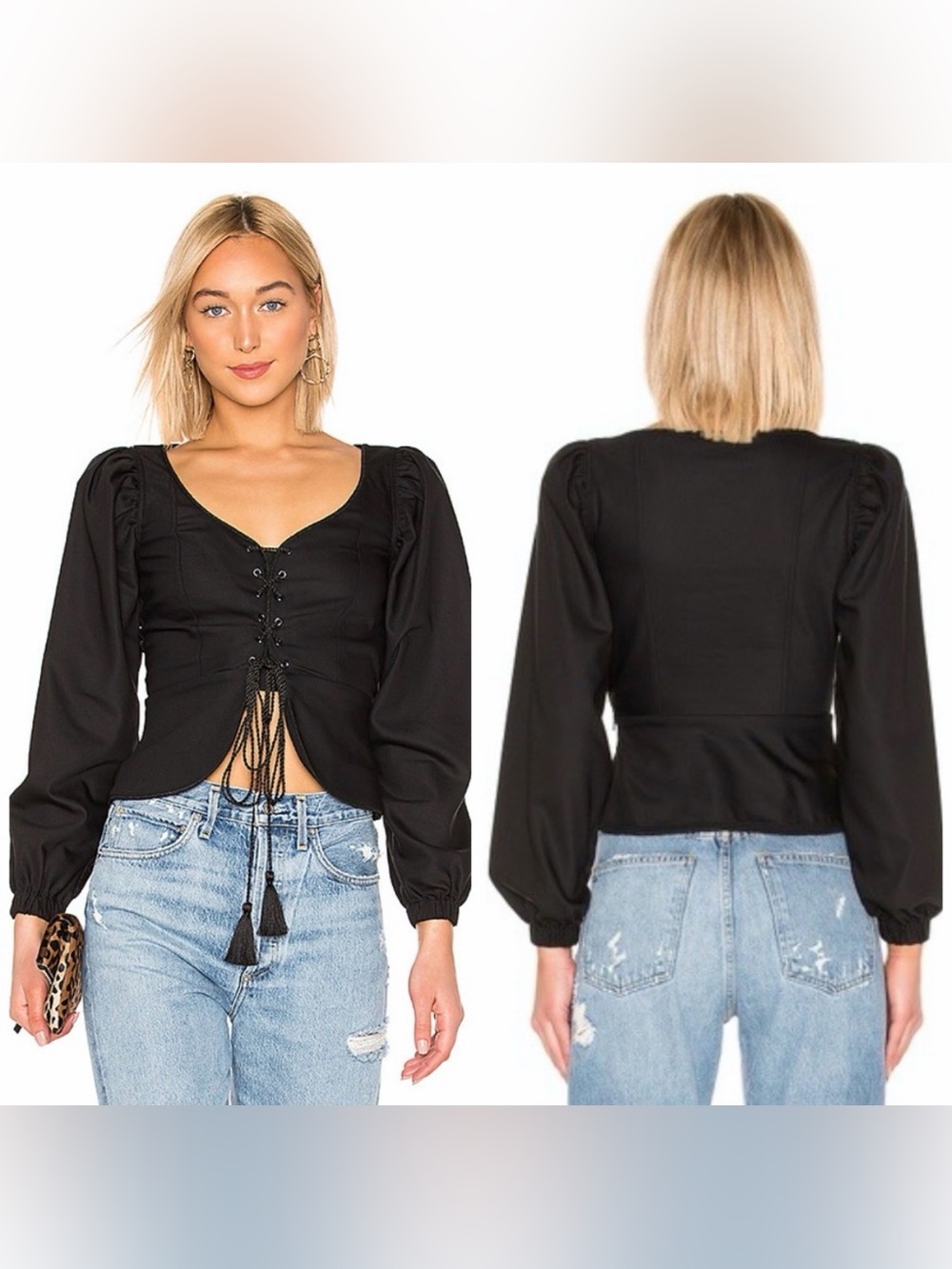 L'Academie The Lauren Blouse
Black Lace-up Peasant Top. Size Large